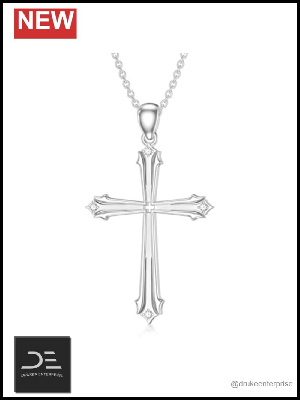 S925 Sterling Silver Diamond Cross Necklace Pendant Christian Jewelry Gift